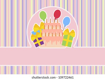 Greeting card with cake and balloons vector illustration