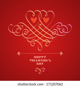 Greeting card with calligraphic hearts and lettering -  Happy Valentine's Day. Romantic abstract cute decorative red illustration for print, web. Concept of couple enamored for wedding invitation