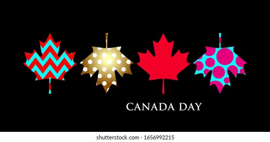 Greeting card for Canada Day. Abstract maple leaves on a black background 