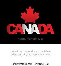 Greeting card for Canada Day on July 1st. Happy Canada Day Typography Design, Canada Maple Leaf. Copy space 