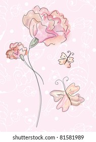 Greeting card with carnation pink