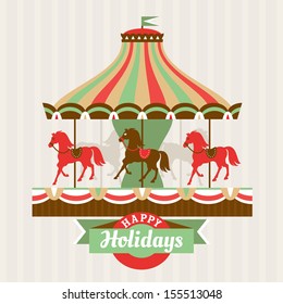 Greeting Card With Carousel Vector Illustration