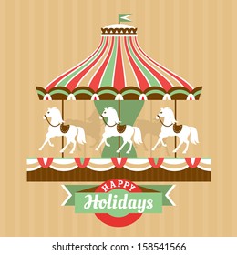 Greeting card with carousel vector illustration