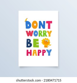 Greeting Card With Cartoon Bright Animals Leon And Positive Quote For Print, Design, Poster, Typography