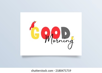Greeting card with cartoon bright bird and positive quote for print, design, poster, typography