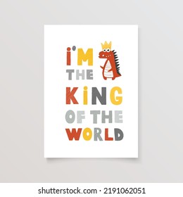 Greeting card with cartoon bright dinosaur and positive quote for print, design, poster, typography