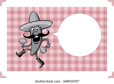 Greeting card with cartoon dancing chili pepper with-maracas - just add your text