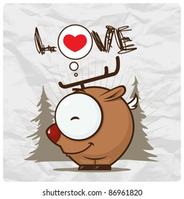Greeting card with cartoon deer. Vector
