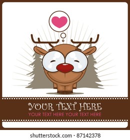 Greeting card with cartoon deer. Vector. Place for your text.
