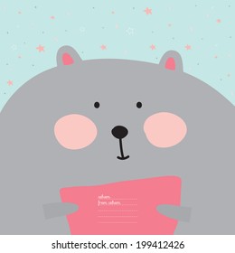 Greeting card with cartoon and funny animals with place text. Vector illustration in cute style. Vintage collection. Can be used for happy birthday greetings and other holidays. Children's subjects.