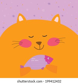 Greeting card with cartoon and funny animals with place text. Vector illustration in cute style. Vintage collection. Can be used for happy birthday greetings and other holidays. Children's subjects.