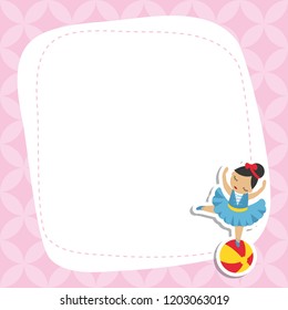 Greeting card with cartoon girl gymnast. Circus theme.