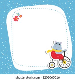 Greeting card with cartoon hippo. Circus theme.