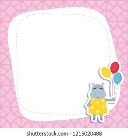 Greeting card with cartoon hippo. Circus theme.