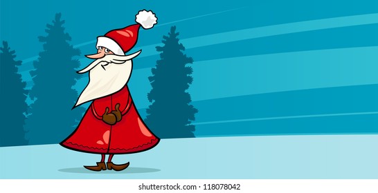 Greeting Card Cartoon Illustration of Funny Santa Claus or Papa Noel