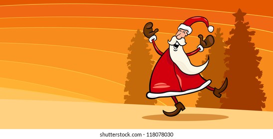 Greeting Card Cartoon Illustration of Happy Santa Claus or Papa Noel