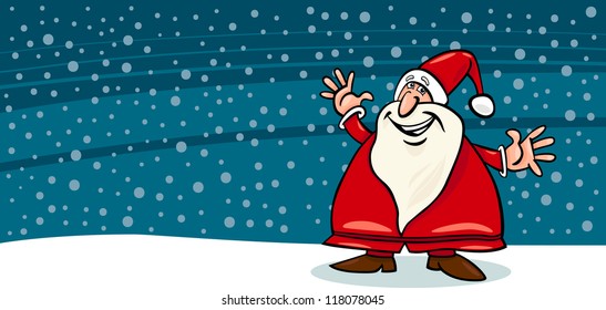 Greeting Card Cartoon Illustration of Happy Santa Claus or Papa Noel