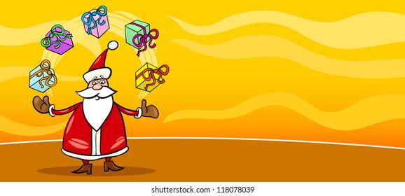 Greeting Card Cartoon Illustration of Santa Claus or Papa Noel with Christmas Presents