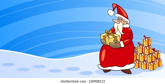 Greeting Card Cartoon Illustration of Santa Claus or Papa Noel or Father Christmas with Christmas Presents