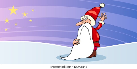 Greeting Card Cartoon Illustration of Santa Claus or Papa Noel or Father Christmas with Star