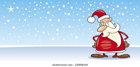 Greeting Card Cartoon Illustration of Santa Claus or Papa Noel or Father Christmas with Star