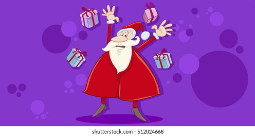 Greeting Card Cartoon Illustration of Santa Claus on Xmas Time