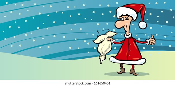 Greeting Card Cartoon Vector Illustration of Man in Santa Claus Costume on Christmas Time