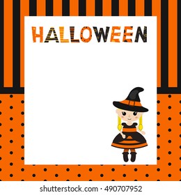 Greeting card with cartoon witch. Halloween theme.