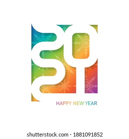 Greeting card with carving art. Cover of business diary for 20 21 with wishes and snowflakes. Vector brochure design template. Happy New Year 2021.
