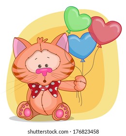 Greeting card cat with baloons