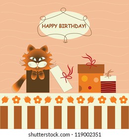 greeting card with a cat in a box