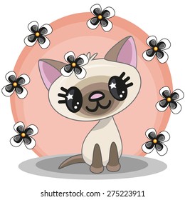 Greeting card Cat with flowers
