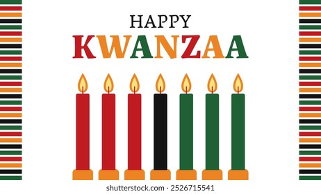 Greeting card celebrating kwanzaa, a seven-day holiday honoring african heritage, with candles colored red, black, and green