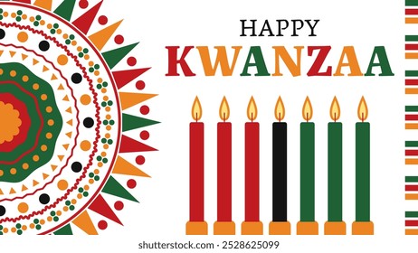 Greeting card celebrating kwanzaa, a seven-day holiday honoring african heritage, with candles colored red, black, and green