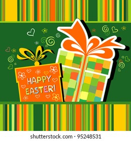 Greeting card.  Celebration background with easter gifts and place for your text. Vector Illustration
