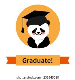 Greeting card with a character panda and congratulations graduate completion of studies