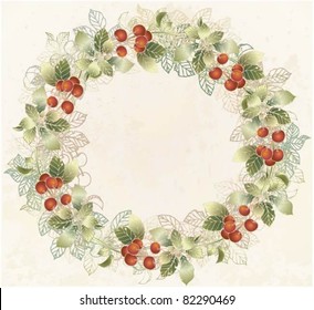 Greeting card with cherry. Decorative framework with cherry.