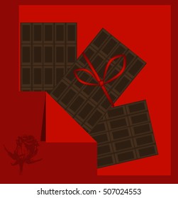 greeting card with chocolate and rose