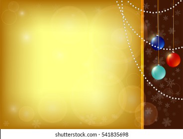 Greeting card with Christmas balls, flashlights and space for text. Vector illustration, EPS 10.