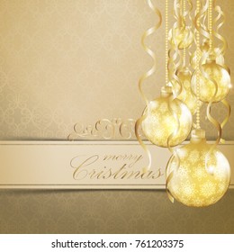 greeting card with Christmas balls  on snowflakes background