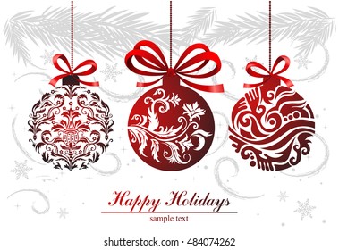 Greeting card with Christmas balls. vector illustration 