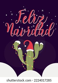 Grußkarte mit Weihnachtskaktus und Text FELIZ NAVIDAD auf da