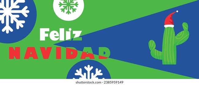 Greeting card with Christmas cactus and text FELIZ NAVIDAD on co