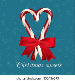 Greeting  card - christmas canes on the blue background. Vector illustration