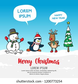 greeting card christmas with cartoon illustration, design poster or banner