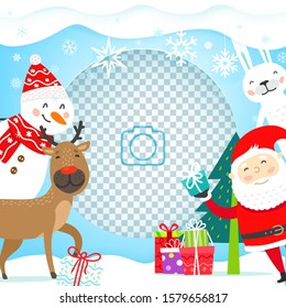 Greeting card with christmas characters. Vector template for a photo