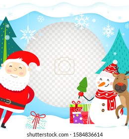 Grußkarte mit Weihnachtsfiguren. Vektorvorlage für ein Foto