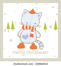 Greeting card, Christmas card with cute cat