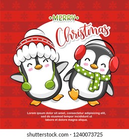 Greeting Card Christmas Cute Penguin Cartoon Illustration