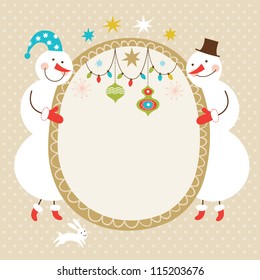 Greeting card, Christmas card with cute snowmen, place for text